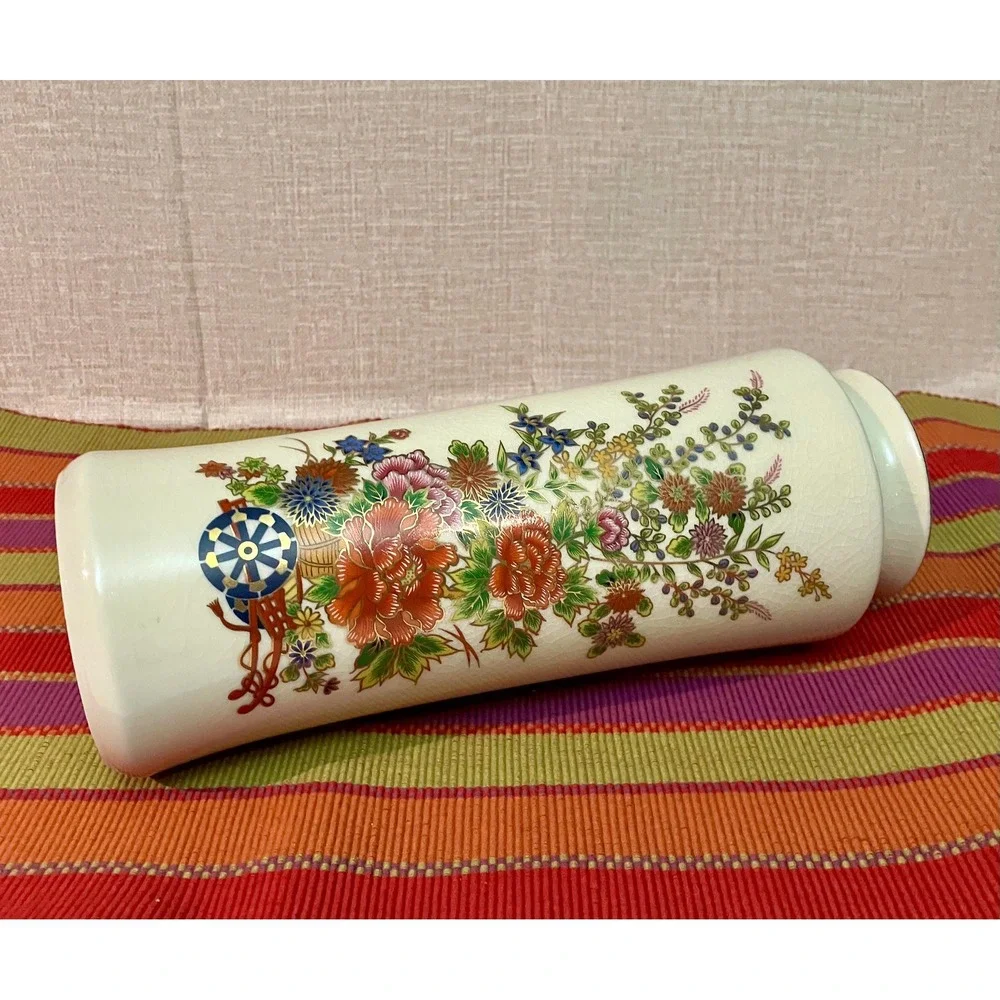 Arimari Floral Cylinder Vase Home Decor Cream Multicolor Excellent Satsuma Style